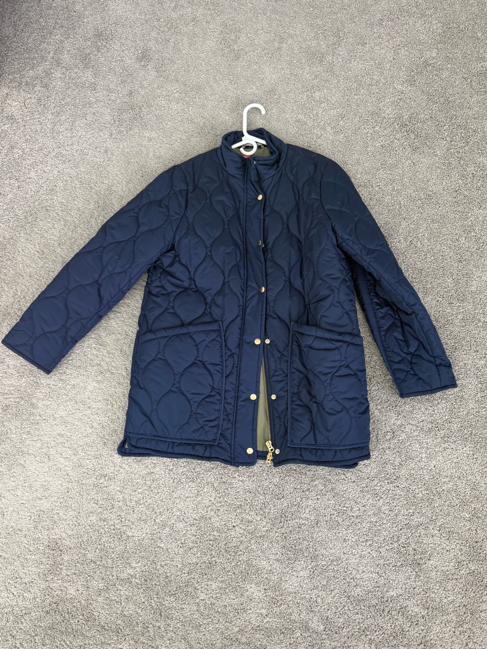 J. Crew Navy Quilted Puffer Jacket with Gold Hardware
